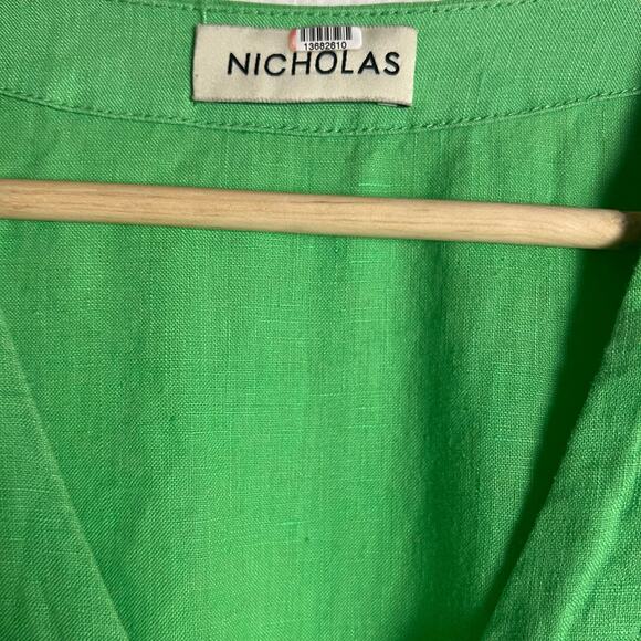 Nicholas Troy Green Linen Button Front Tie Waist Short Sleeve Dress Size 4 - Picture 12 of 12